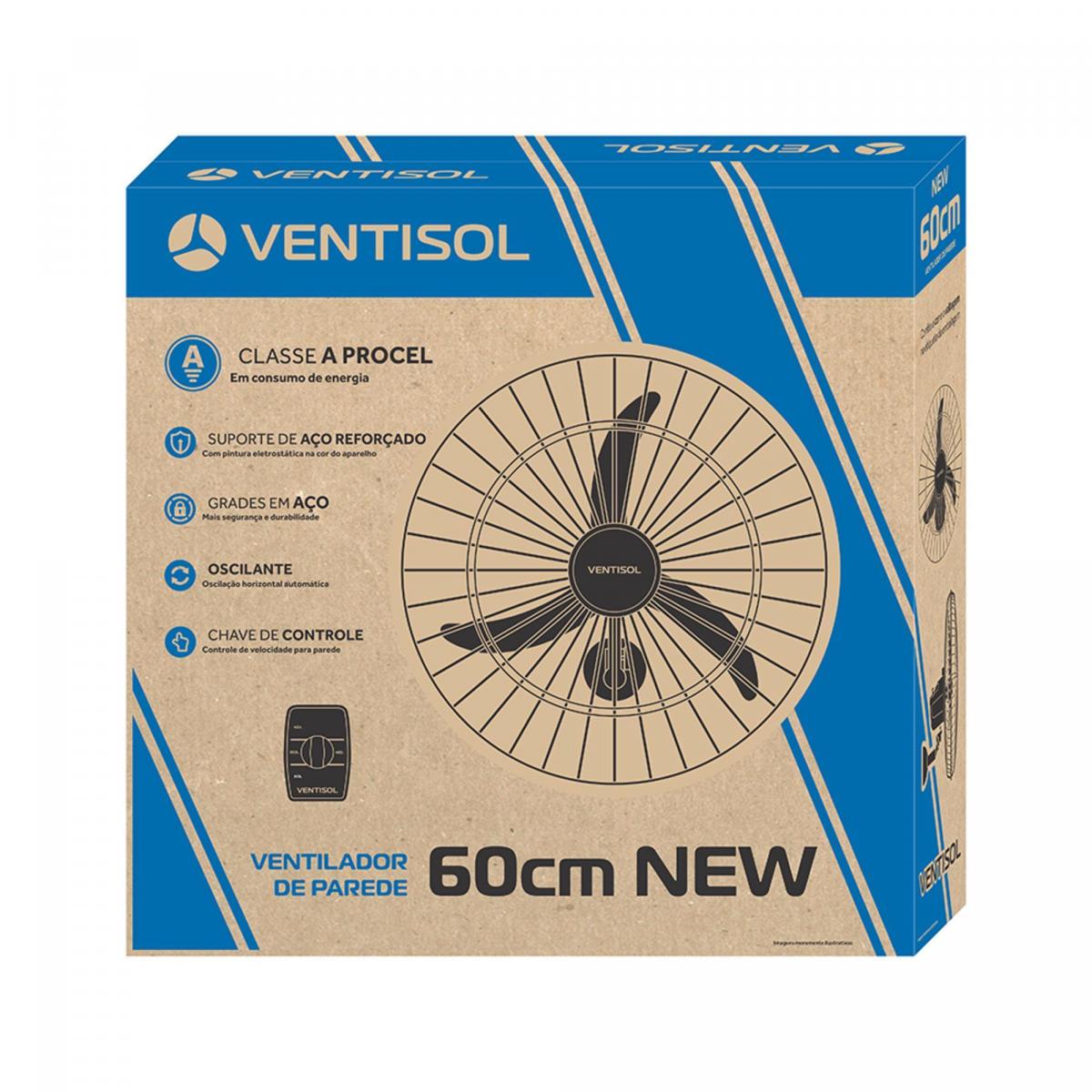 Ventilador de Parede Ventisol New Premium 60cm Preto 220v - Mundomax