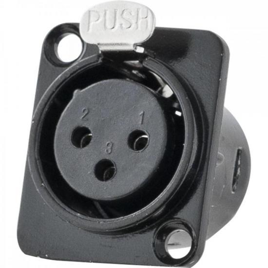 Conector XLR Fêmea Painel 3 Pólos Niquelado HX049F Preto HYX por 18,99 à vista no boleto/pix ou parcele em até 1x sem juros. Compre na loja Mundomax!