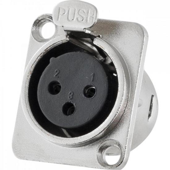 Conector XLR Fêmea Painel 3 Pólos Niquelado HX048F HYX por 20,00 à vista no boleto/pix ou parcele em até 1x sem juros. Compre na loja Mundomax!