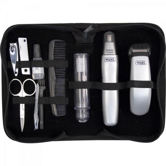 Kit de Cuidados Masculinos TRAVEL GEAR Prata e Preto WAHL por 0,00 à vista no boleto/pix ou parcele em até 1x sem juros. Compre na loja Mundomax!