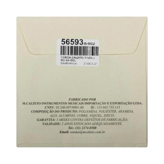 Corda Para Violino Mauro Calixto 4/4 Sol por 19,00 à vista no boleto/pix ou parcele em até 1x sem juros. Compre na loja Mundomax!