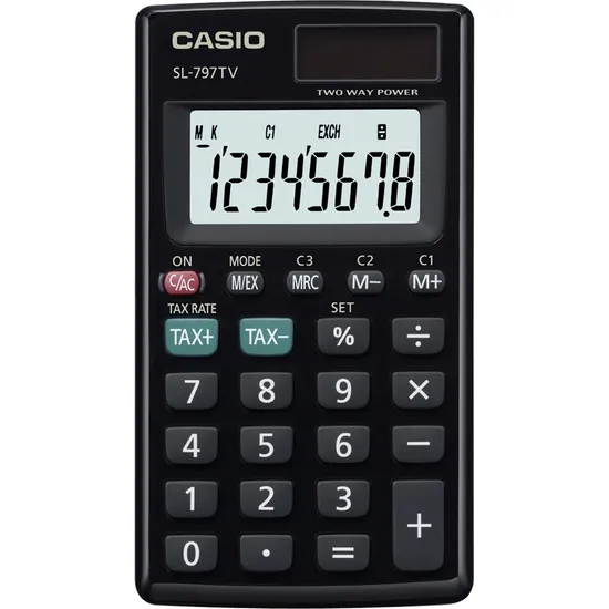 Calculadora de Bolso 8 Dígitos SL797TV Preta CASIO por 0,00 à vista no boleto/pix ou parcele em até 1x sem juros. Compre na loja Mundomax!