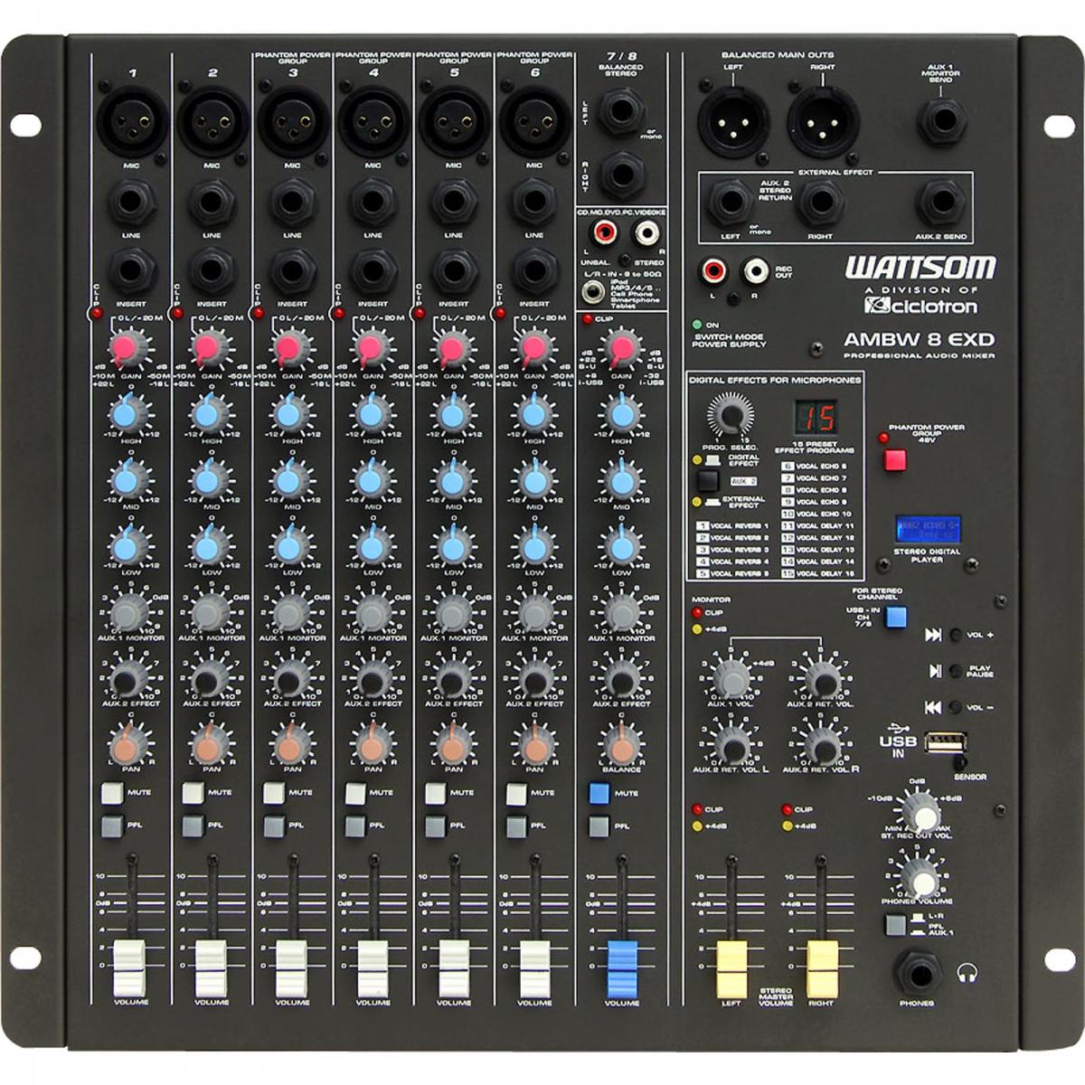 Mesa de Som 8 Canais AMBW8EXD Preto CICLOTRON - Mundomax