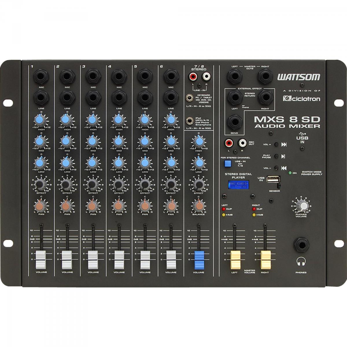 マスコン Mesa de Som 8 Canais Estéreo MXS8SD Preto CICLOTRON - Mundomax