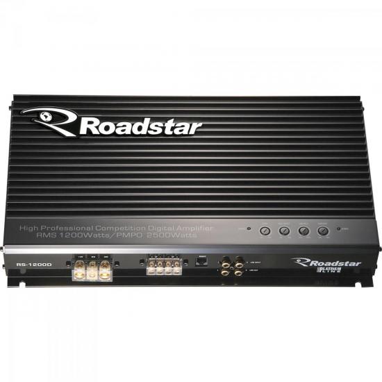 Amplificador Digital \"D\" 2500W RS-1200D Preto ROADSTAR por 0,00 à vista no boleto/pix ou parcele em até 1x sem juros. Compre na loja Mundomax!