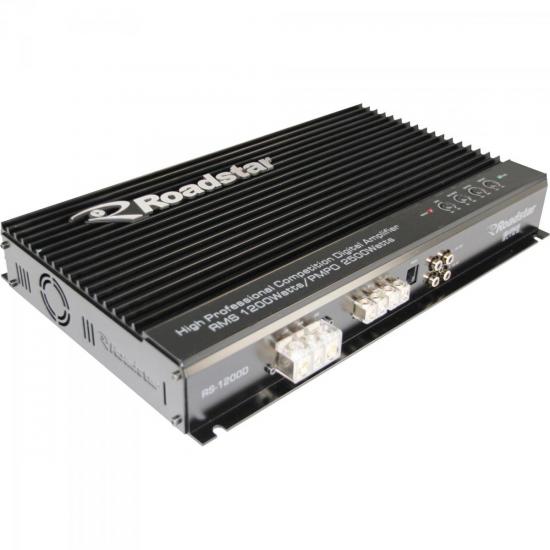 Amplificador Digital \"D\" 2500W RS-1200D Preto ROADSTAR por 0,00 à vista no boleto/pix ou parcele em até 1x sem juros. Compre na loja Mundomax!