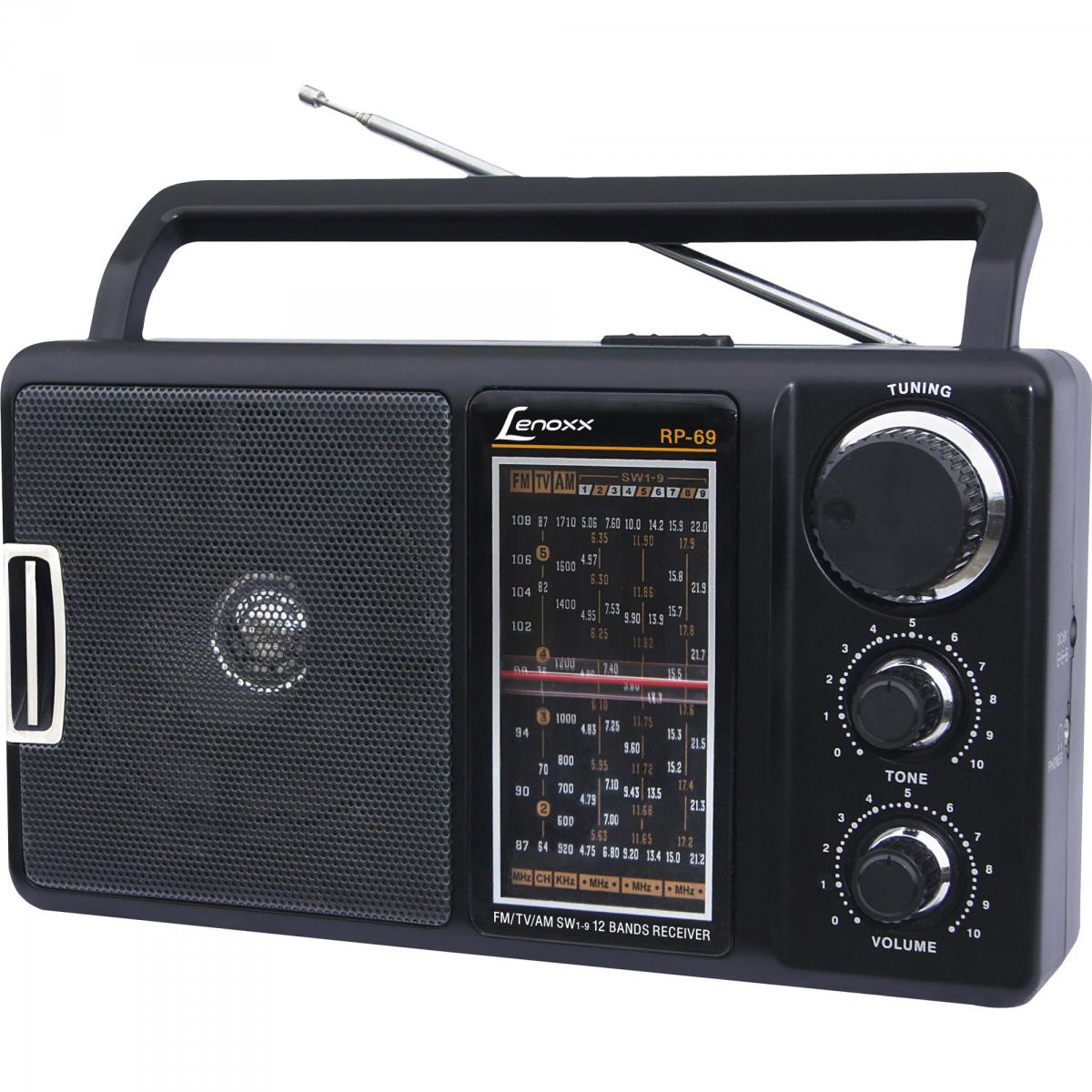 Rádio Portátil AM/FM/TV 12 Faixas RP69 Preto LENOXX - Mundomax