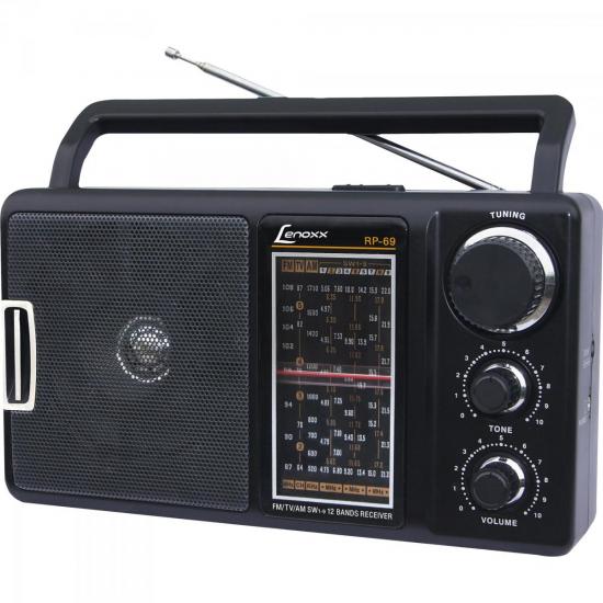 Rádio Portátil AM/FM/TV 12 Faixas RP69 Preto LENOXX por 0,00 à vista no boleto/pix ou parcele em até 1x sem juros. Compre na loja Mundomax!