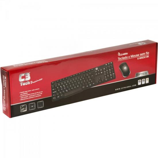 Teclado + Mouse Óptico sem Fio 1000DPI K-W600BK Preto C3 TECH por 0,00 à vista no boleto/pix ou parcele em até 1x sem juros. Compre na loja Mundomax!