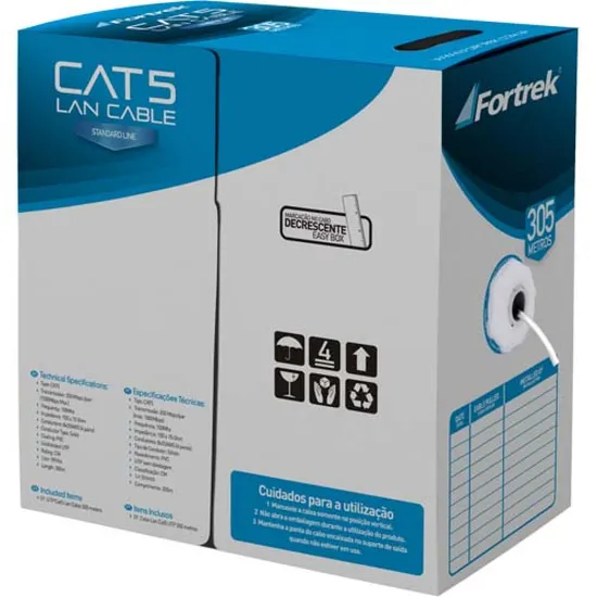 Cabo de Rede CAT5 CAT-103/305WT Branco FORTREK por 0,00 à vista no boleto/pix ou parcele em até 1x sem juros. Compre na loja Mundomax!