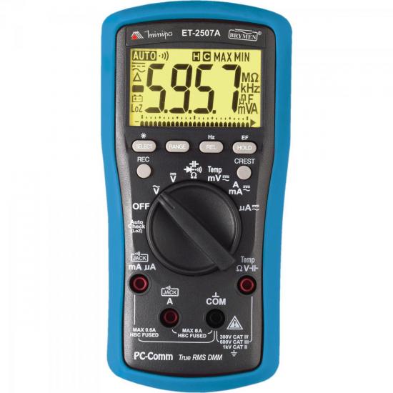 Multímetro Digital ET2507A Preto e Azul MINIPA por 0,00 à vista no boleto/pix ou parcele em até 1x sem juros. Compre na loja Mundomax!