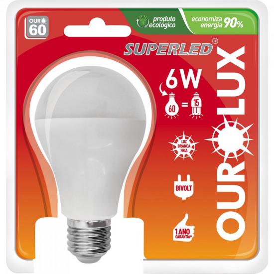 Lâmpada LED Bulbo 6W Bivolt 6400K Branca OUROLUX por 0,00 à vista no boleto/pix ou parcele em até 1x sem juros. Compre na loja Mundomax!