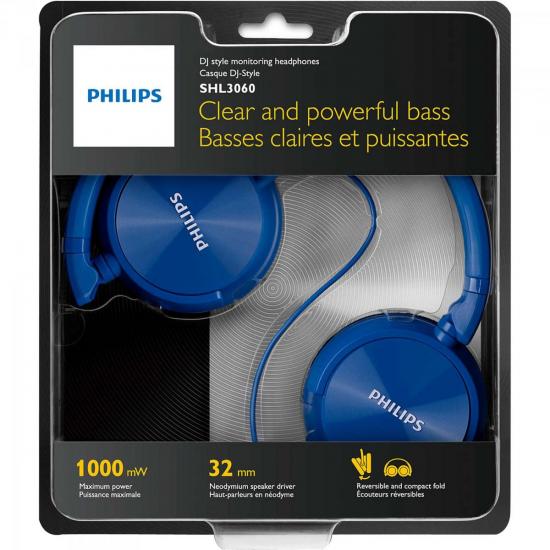 Fone de Ouvido Estilo DJ com Graves Nítidos SHL3060BL/00 Azul PHILIPS por 0,00 à vista no boleto/pix ou parcele em até 1x sem juros. Compre na loja Mundomax!
