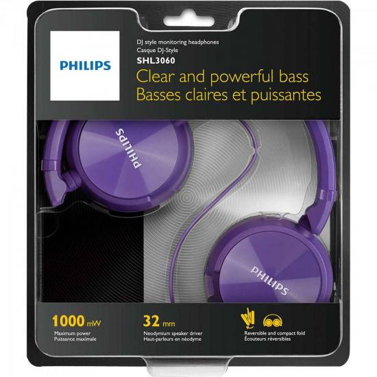 Fone de Ouvido Estilo DJ com Graves Nítidos SHL3060PP/00 Roxo PHILIPS por 0,00 à vista no boleto/pix ou parcele em até 1x sem juros. Compre na loja Mundomax!