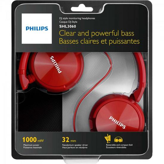 Fone de Ouvido Estilo DJ com Graves Nítidos SHL3060RD/00 Vermelho por 0,00 à vista no boleto/pix ou parcele em até 1x sem juros. Compre na loja Mundomax!