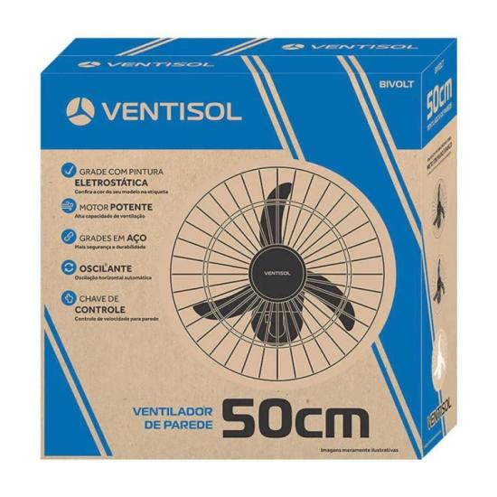 Ventilador de Parede Ventisol Oscilante 50cm Aço Preto Bivolt por 245,00 à vista no boleto/pix ou parcele em até 9x sem juros. Compre na loja Mundomax!