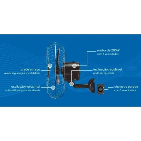 Ventilador de Parede Ventisol Oscilante 50cm Aço Preto Bivolt por 245,00 à vista no boleto/pix ou parcele em até 9x sem juros. Compre na loja Mundomax!