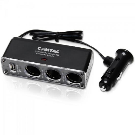 Multiplicador Veicular 12V/USB 5V Preto/Prata COMTAC por 0,00 à vista no boleto/pix ou parcele em até 1x sem juros. Compre na loja Mundomax!