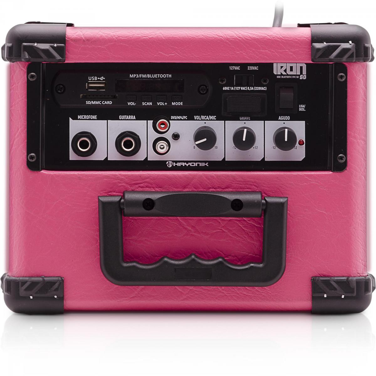Caixa Multiuso 20W Bluetooth/USB/SD/FM IRON 80 Rosa HAYONIK - Mundomax