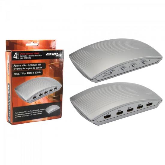 Chave Seletora HDMI 4 Entradas 1 Saída Cinza CHIP SCE por 0,00 à vista no boleto/pix ou parcele em até 1x sem juros. Compre na loja Mundomax!
