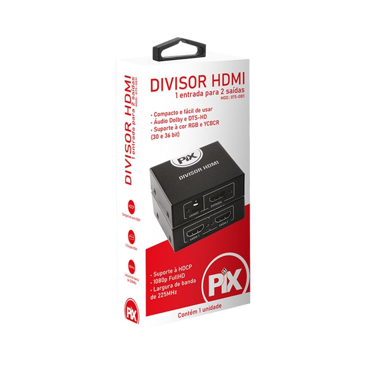 Divisor HDMI 1.3 1 Entrada X 2 Saídas Preto PIX - Mundomax