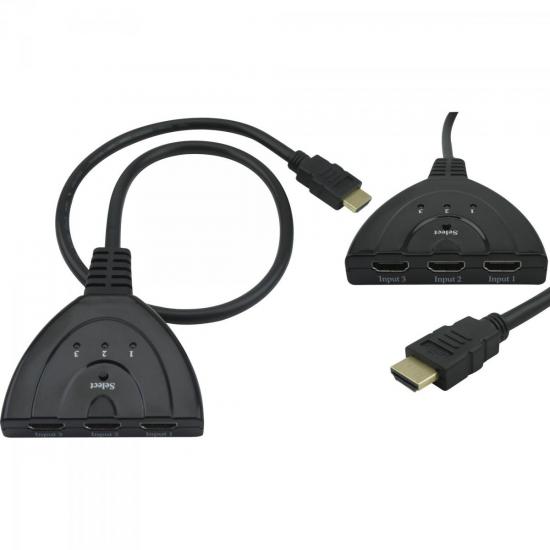 Chave Seletora HDMI 3 Entradas 1 Saída Preto PIX por 0,00 à vista no boleto/pix ou parcele em até 1x sem juros. Compre na loja Mundomax!