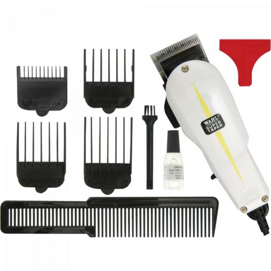 Máquina de Corte 220V SUPER TAPER Branca/Preta WAHL por 0,00 à vista no boleto/pix ou parcele em até 1x sem juros. Compre na loja Mundomax!