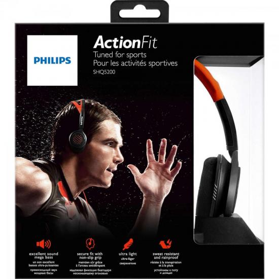 Fone de Ouvido Esportivo com Alça SHQ5200/10 Laranja/Preto PHILIPS por 0,00 à vista no boleto/pix ou parcele em até 1x sem juros. Compre na loja Mundomax!