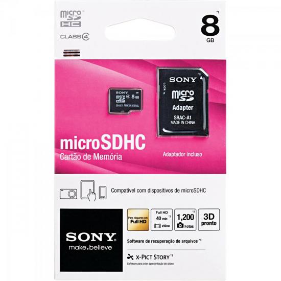Cartão de Memória 8GB Micro SDHC com Adaptador CLASSE 4 SR-8C4 SONY por 0,00 à vista no boleto/pix ou parcele em até 1x sem juros. Compre na loja Mundomax!