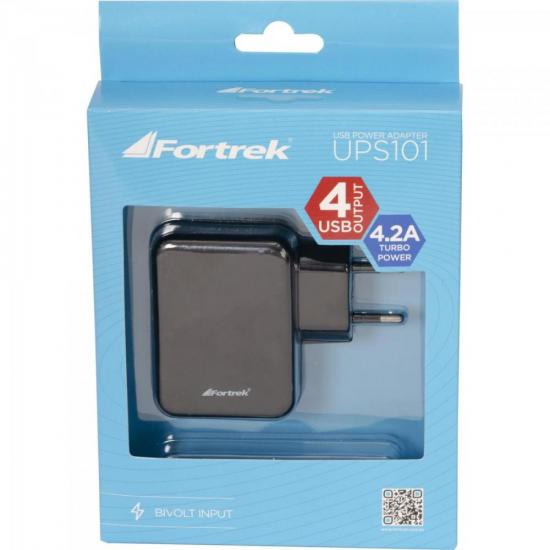 Fonte de Energia USB 4 Portas 4,2A UPS-101BK Preto FORTREK por 31,90 à vista no boleto/pix ou parcele em até 1x sem juros. Compre na loja Mundomax!
