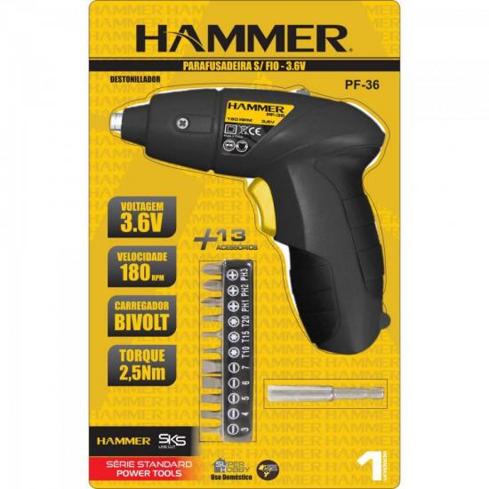 Parafusadeira a Bateria Bivolt PF36 Preto HAMMER por 0,00 à vista no boleto/pix ou parcele em até 1x sem juros. Compre na loja Mundomax!