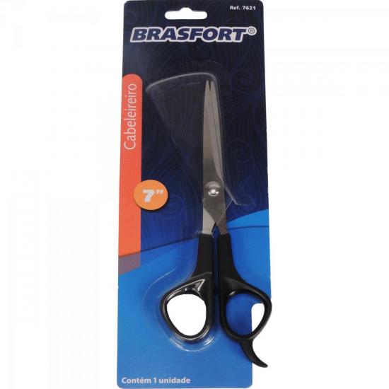 Tesoura Cabeleireiro 7\" Preta Brasfort por 19,99 à vista no boleto/pix ou parcele em até 1x sem juros. Compre na loja Mundomax!