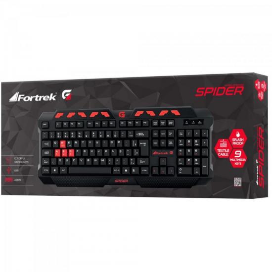 Teclado Gamer Multimídia SPIDER GK-704BK Preto/Vermelho FORTREK por 57,90 à vista no boleto/pix ou parcele em até 2x sem juros. Compre na loja Mundomax!