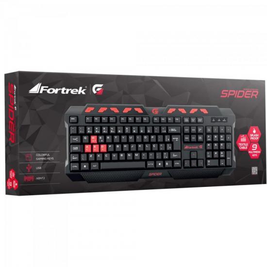Teclado Gamer Multimídia SPIDER GK-704BK Preto/Vermelho FORTREK por 57,90 à vista no boleto/pix ou parcele em até 2x sem juros. Compre na loja Mundomax!