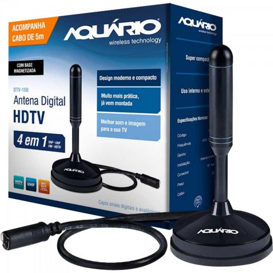 Antena Digital VHF/UHF/FM/HDTV Cabo 5m DTV-150 AQUARIO por 0,00 à vista no boleto/pix ou parcele em até 1x sem juros. Compre na loja Mundomax!