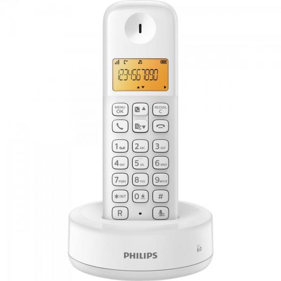Telefone sem Fio com ID D1301W/BR Branco PHILIPS por 0,00 à vista no boleto/pix ou parcele em até 1x sem juros. Compre na loja Mundomax!