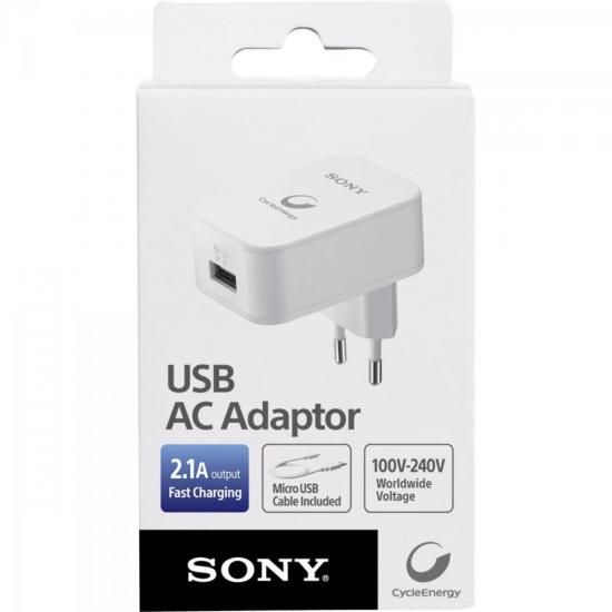 Carregador USB 2,1A CP-AD2 Branco SONY por 0,00 à vista no boleto/pix ou parcele em até 1x sem juros. Compre na loja Mundomax!