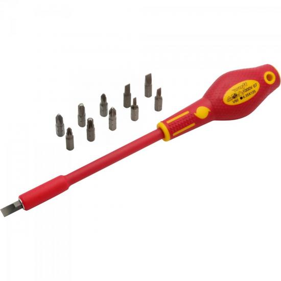 Chave Isolada 11 em 1 FENDA/PHILLIPS/POZIDRIV Vermelha WAFT - Mundomax