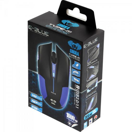 Mouse Gamer USB 1600DPI Cobra Type-M Preto/Azul E-BLUE por 0,00 à vista no boleto/pix ou parcele em até 1x sem juros. Compre na loja Mundomax!