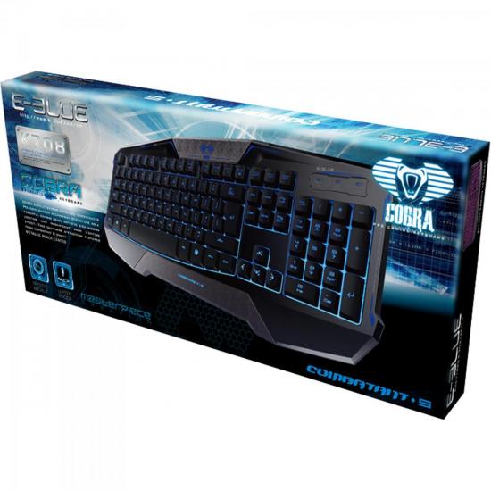 Teclado Gamer USB COBRA COMMANDER Preto E-BLUE por 0,00 à vista no boleto/pix ou parcele em até 1x sem juros. Compre na loja Mundomax!