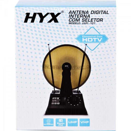 Antena Digital HDTV/UHF/VHF/FM Interna UVFI-101 Preta HYX por 0,00 à vista no boleto/pix ou parcele em até 1x sem juros. Compre na loja Mundomax!