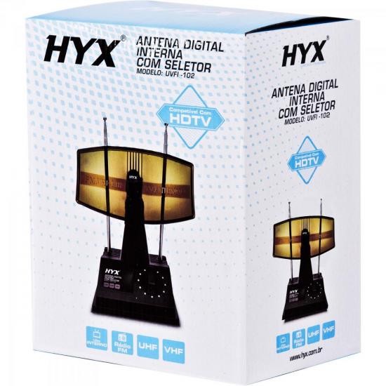 Antena Digital HDTV/UHF/VHF/FM Interna UVFI-102 Preta HYX por 0,00 à vista no boleto/pix ou parcele em até 1x sem juros. Compre na loja Mundomax!