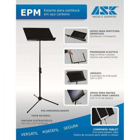 Suporte Para Partitura EPM MAESTRO Preto ASK por 0,00 à vista no boleto/pix ou parcele em até 1x sem juros. Compre na loja Mundomax!
