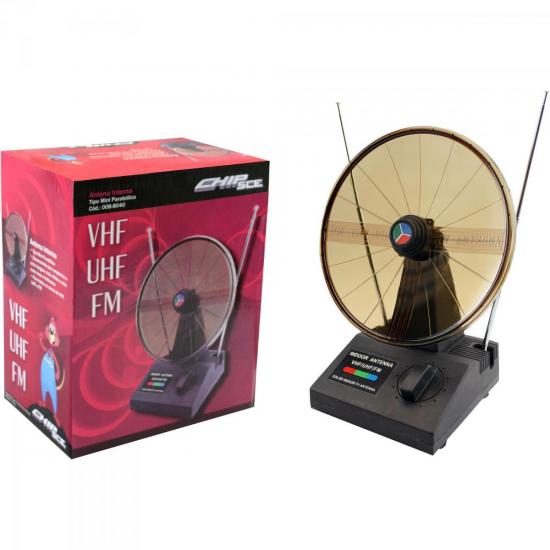 Antena Parabólica VHF/UHF/FM Interna MINI-UHF Preta CHIP SCE por 0,00 à vista no boleto/pix ou parcele em até 1x sem juros. Compre na loja Mundomax!