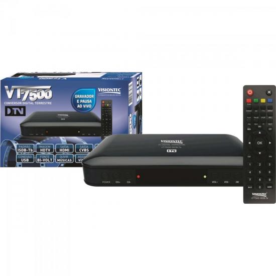 Conversor Digital Terrestre VT7500 Preto VISIONTEC por 0,00 à vista no boleto/pix ou parcele em até 1x sem juros. Compre na loja Mundomax!