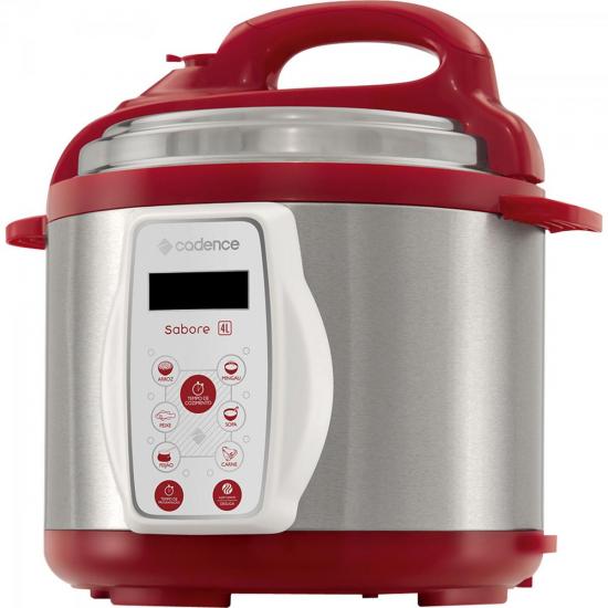 Panela de Pressão Elétrica Sabore 220V PAN900 Prata/Vermelha CADENCE por 0,00 à vista no boleto/pix ou parcele em até 1x sem juros. Compre na loja Mundomax!