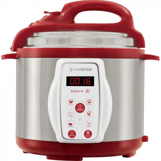 Panela de Pressão Elétrica Sabore 220V PAN900 Prata/Vermelha CADENCE por 0,00 à vista no boleto/pix ou parcele em até 1x sem juros. Compre na loja Mundomax!