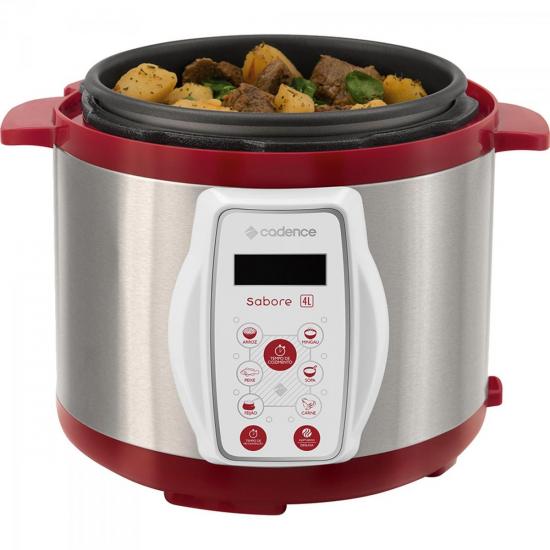 Panela de Pressão Elétrica Sabore 220V PAN900 Prata/Vermelha CADENCE por 0,00 à vista no boleto/pix ou parcele em até 1x sem juros. Compre na loja Mundomax!