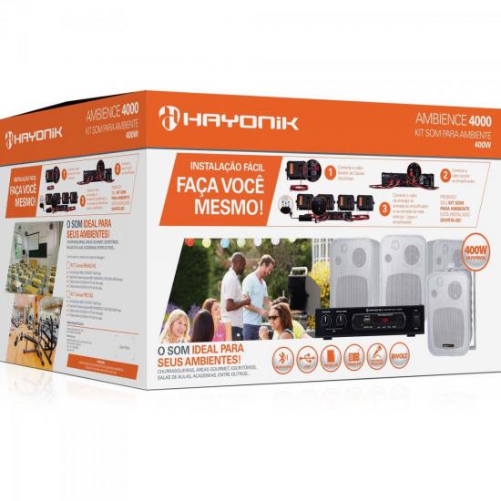 Kit Som Para Ambiente Hayonik Ambience 4000 400W Branco por 899,99 à vista no boleto/pix ou parcele em até 10x sem juros. Compre na loja Mundomax!