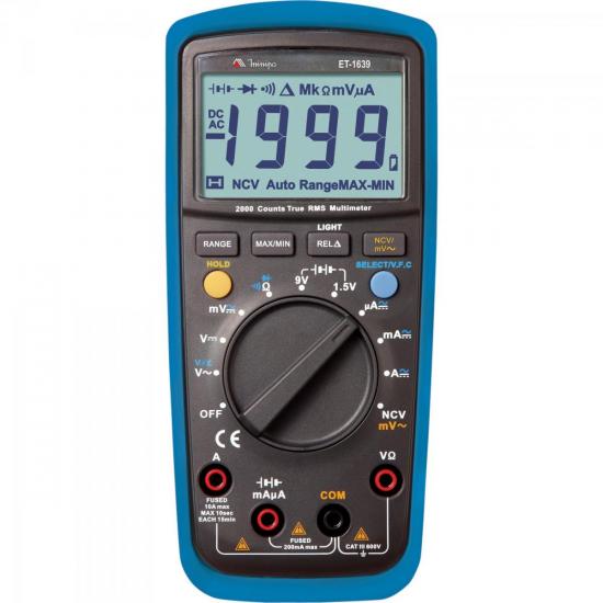 Multímetro Digital ET-1639 Cinza/Azul MINIPA por 0,00 à vista no boleto/pix ou parcele em até 1x sem juros. Compre na loja Mundomax!